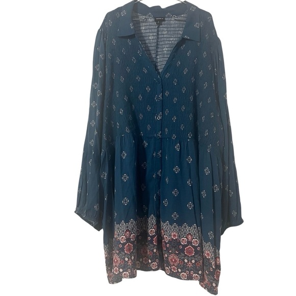 Torrid Women's Plus Babydoll Rayon Slub Smocked Button-Front Tunic Top 6X Boho - Picture 2 of 16